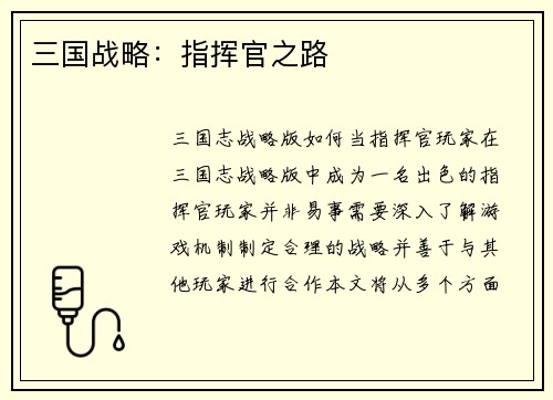 三国战略：指挥官之路